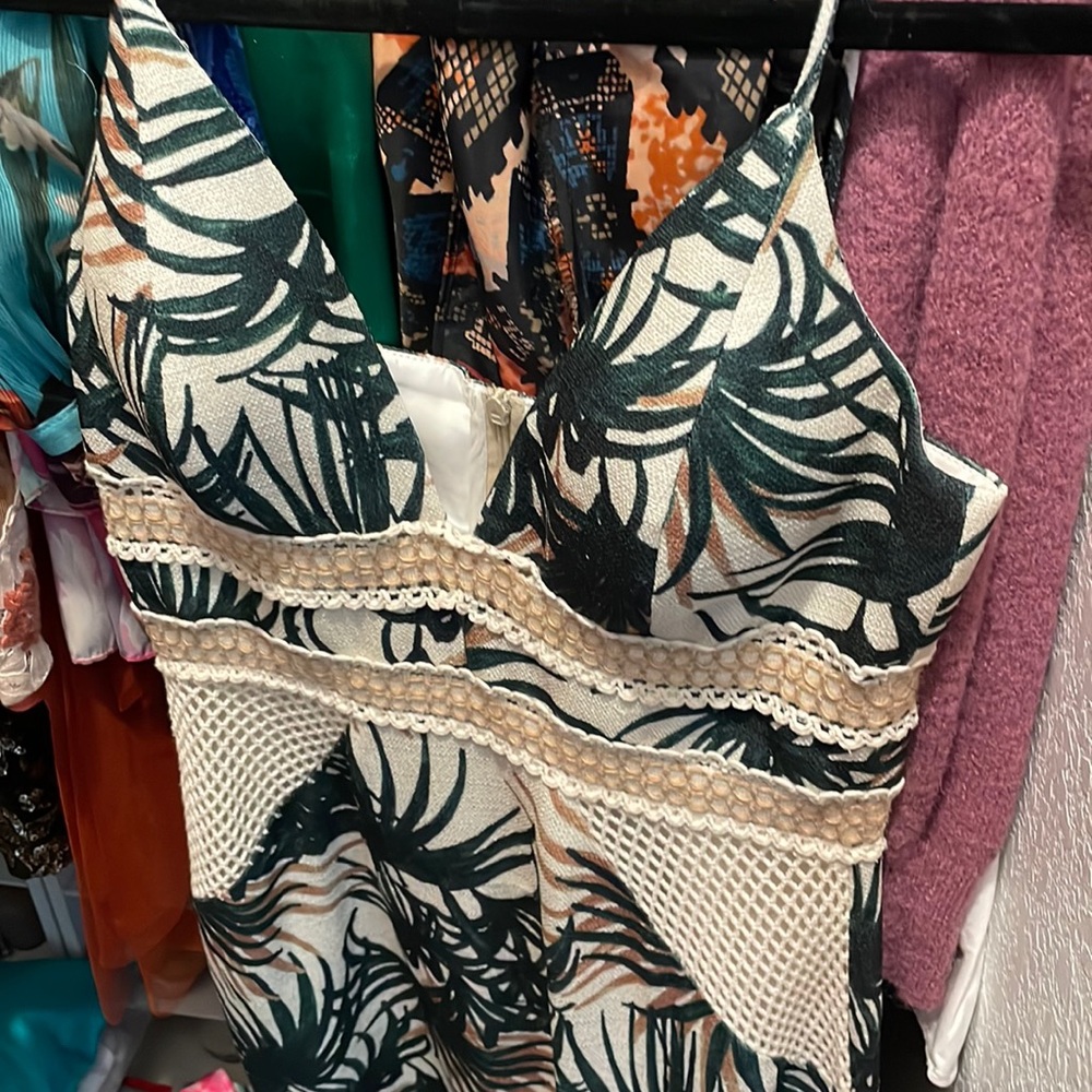 Patbo full length palm tree dress with mesh cutouts